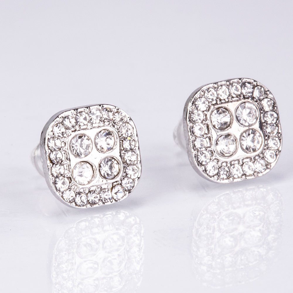 Conjunto de Jóias Emporia de 5 peças, em tom prateado e de qualidade superior, numa caixa de presente exclusiva com efeito de couro (incluindo relógio, pulseira, colar, brincos e anel, com cristal Emporia branco) 6 