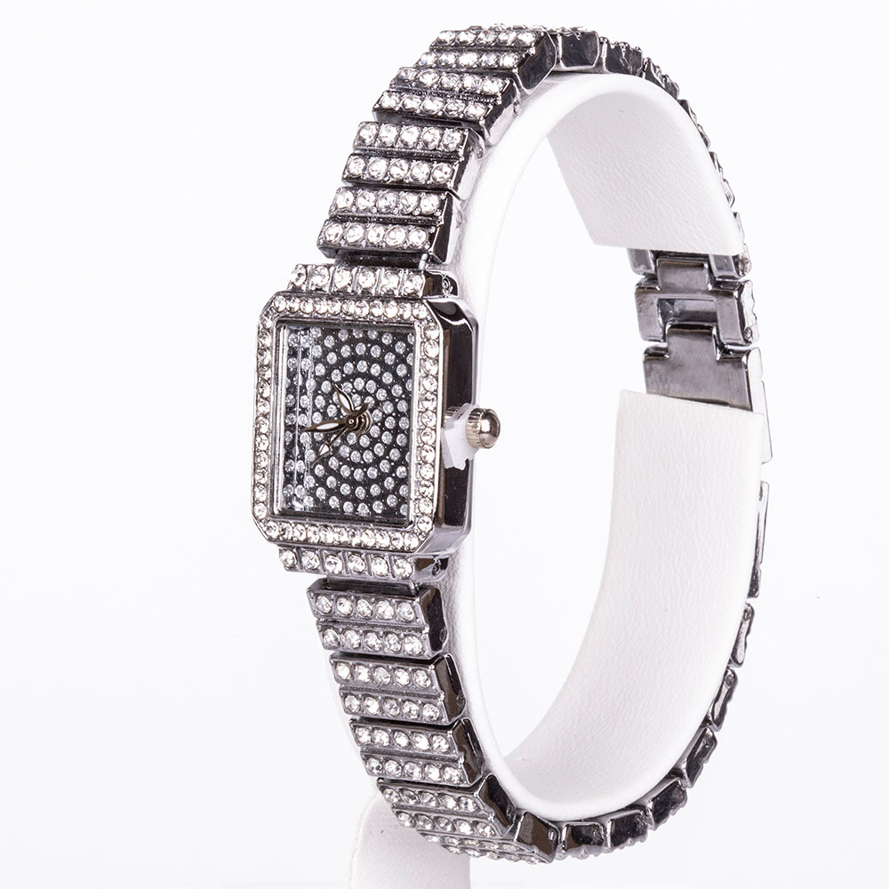 Conjunto de Jóias Emporia de 5 peças, em tom prateado e de qualidade superior, numa caixa de presente exclusiva com efeito de couro (incluindo relógio, pulseira, colar, brincos e anel, com cristal Emporia branco)