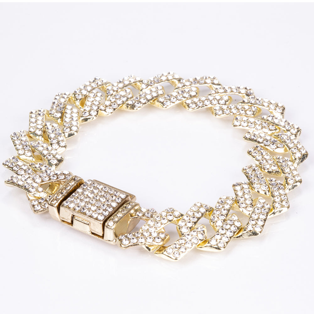 Conjunto de Jóias Emporia de 4 peças, em tom dourado e de qualidade superior, numa caixa de presente exclusiva com efeito de couro (incluindo relógio, pulseira, colar grosso e colar com pendente em forma de cruz com cristal Emporia branco)