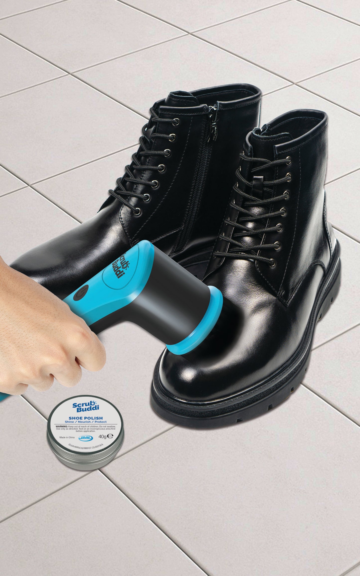 Limpador elétrico de sapatos Scrub Buddi com 3 cabeças intercambiáveis