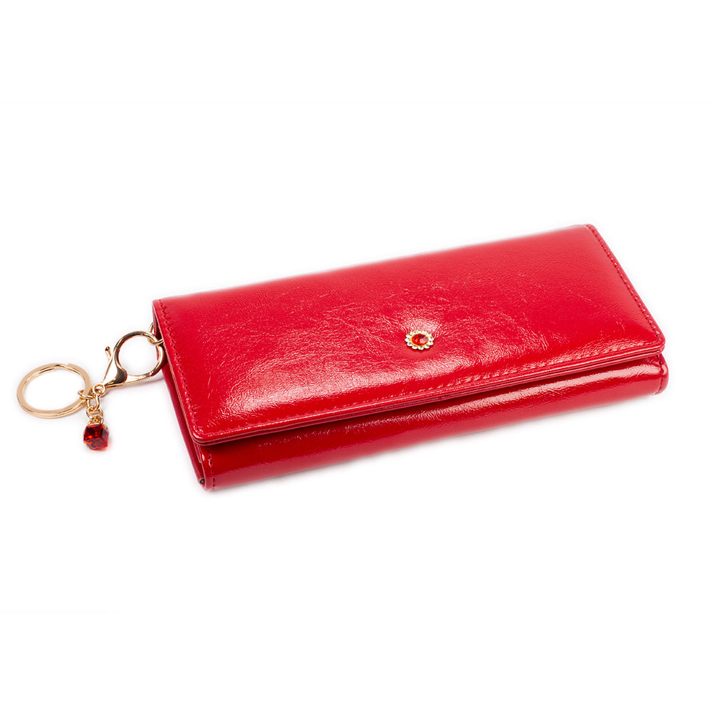 Carteira feminina com chaveiro, cor: vermelho e preto 2 