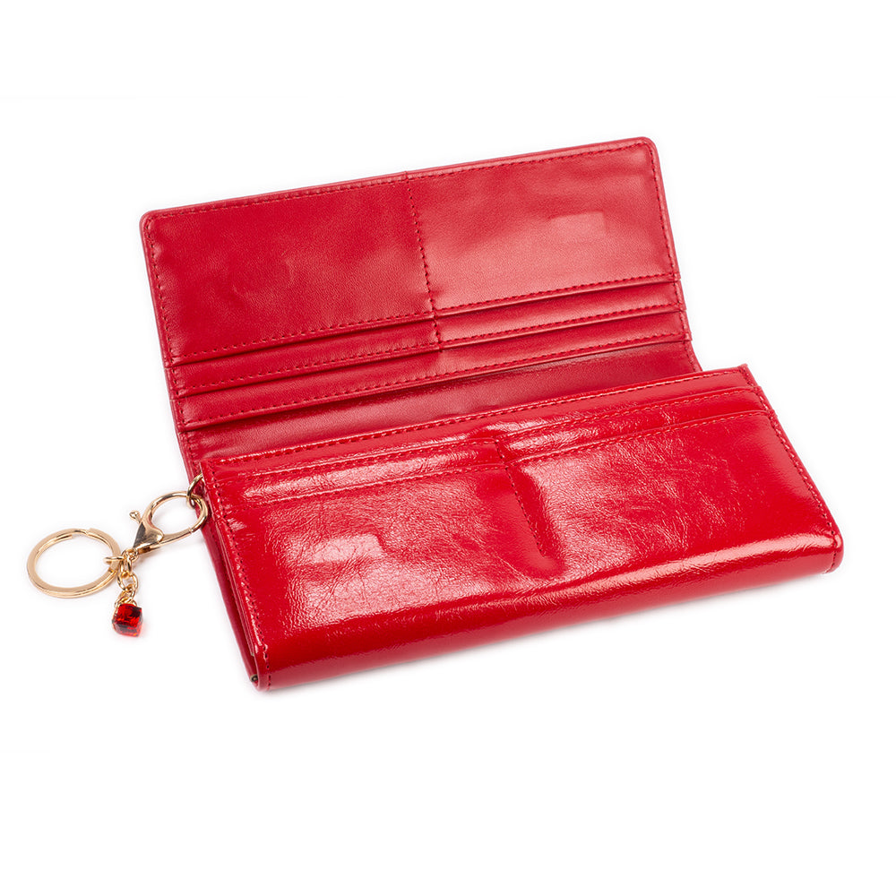 Carteira feminina com chaveiro, cor: vermelho e preto