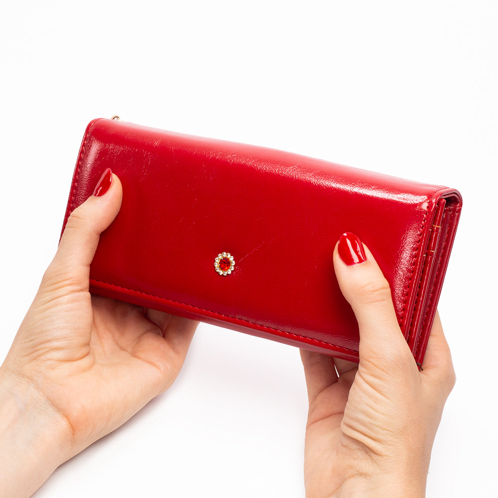 Carteira feminina com chaveiro, cor: vermelho e preto 8 