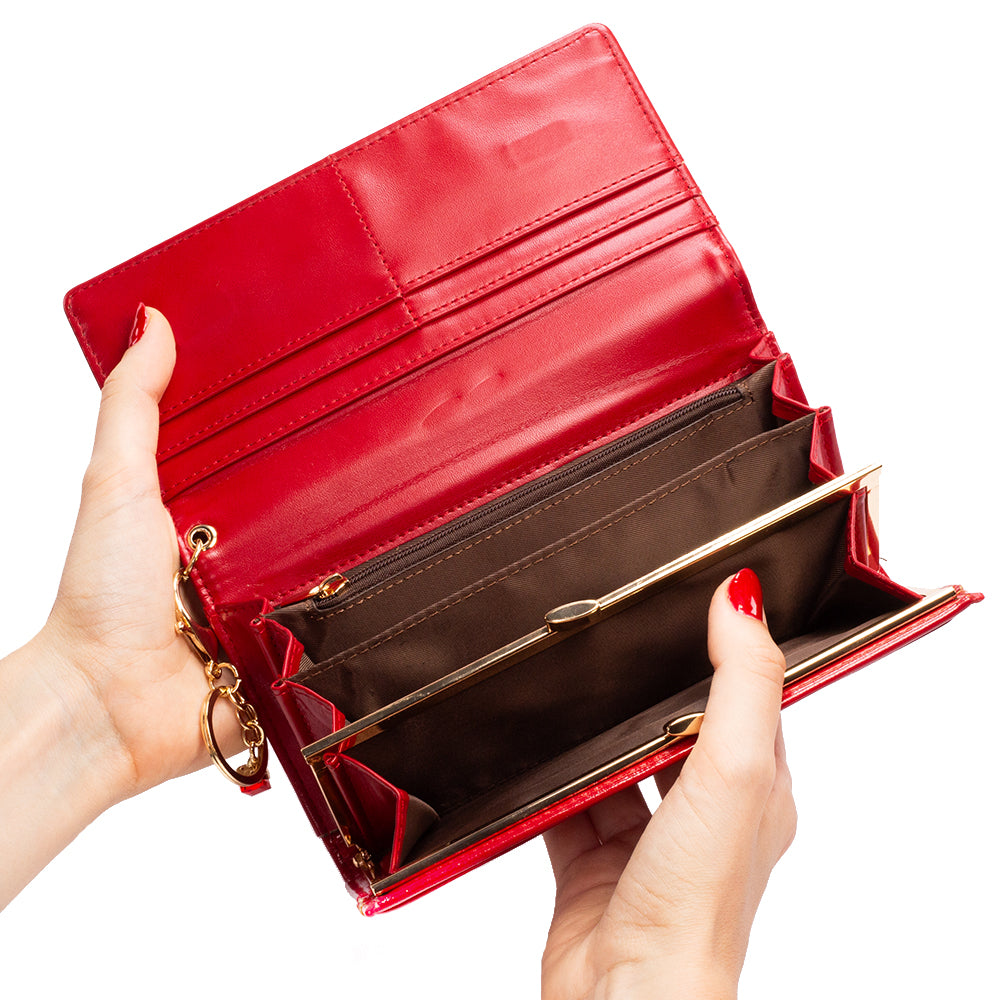Carteira feminina com chaveiro, cor: vermelho e preto 9 