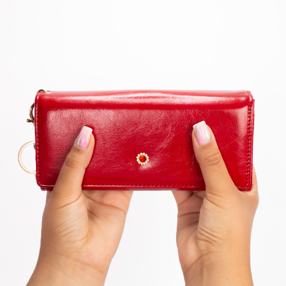 Carteira feminina com chaveiro, cor: vermelho e preto 10 