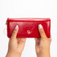 Carteira feminina com chaveiro, cor: vermelho e preto