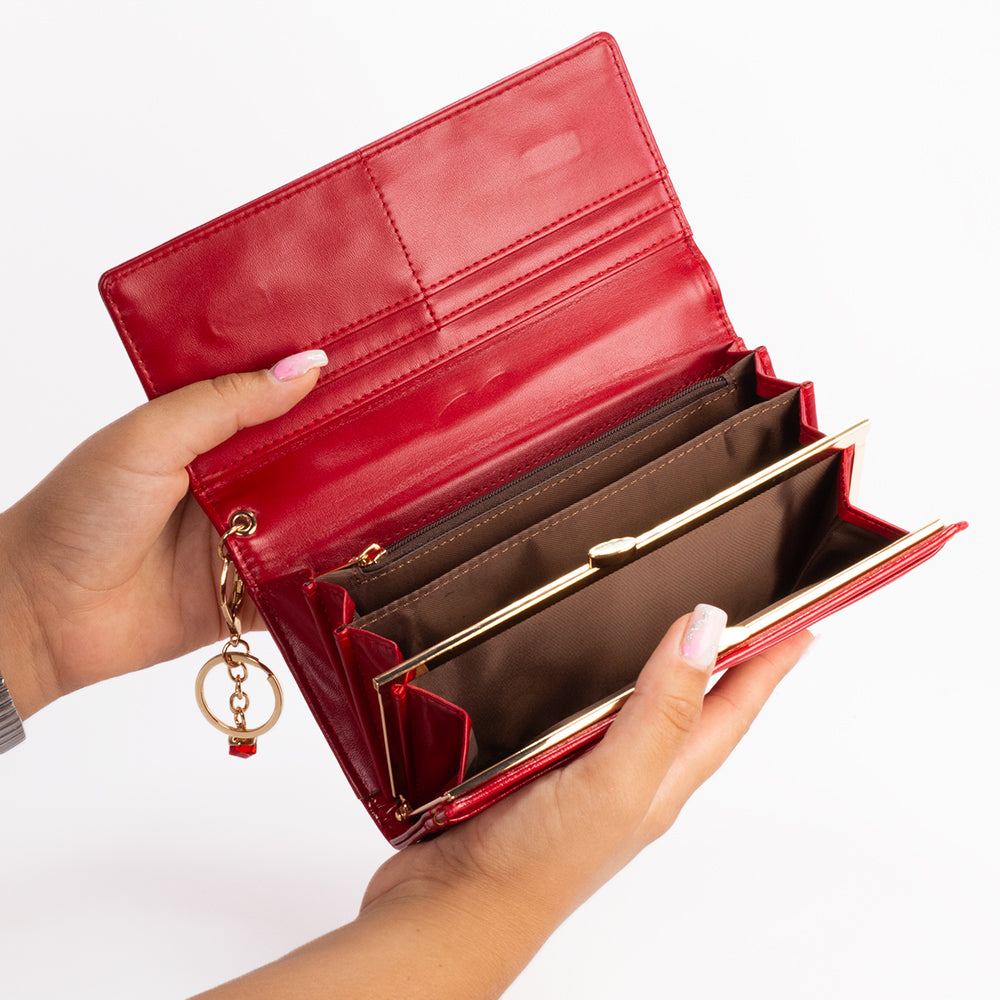 Carteira feminina com chaveiro, cor: vermelho e preto 12 