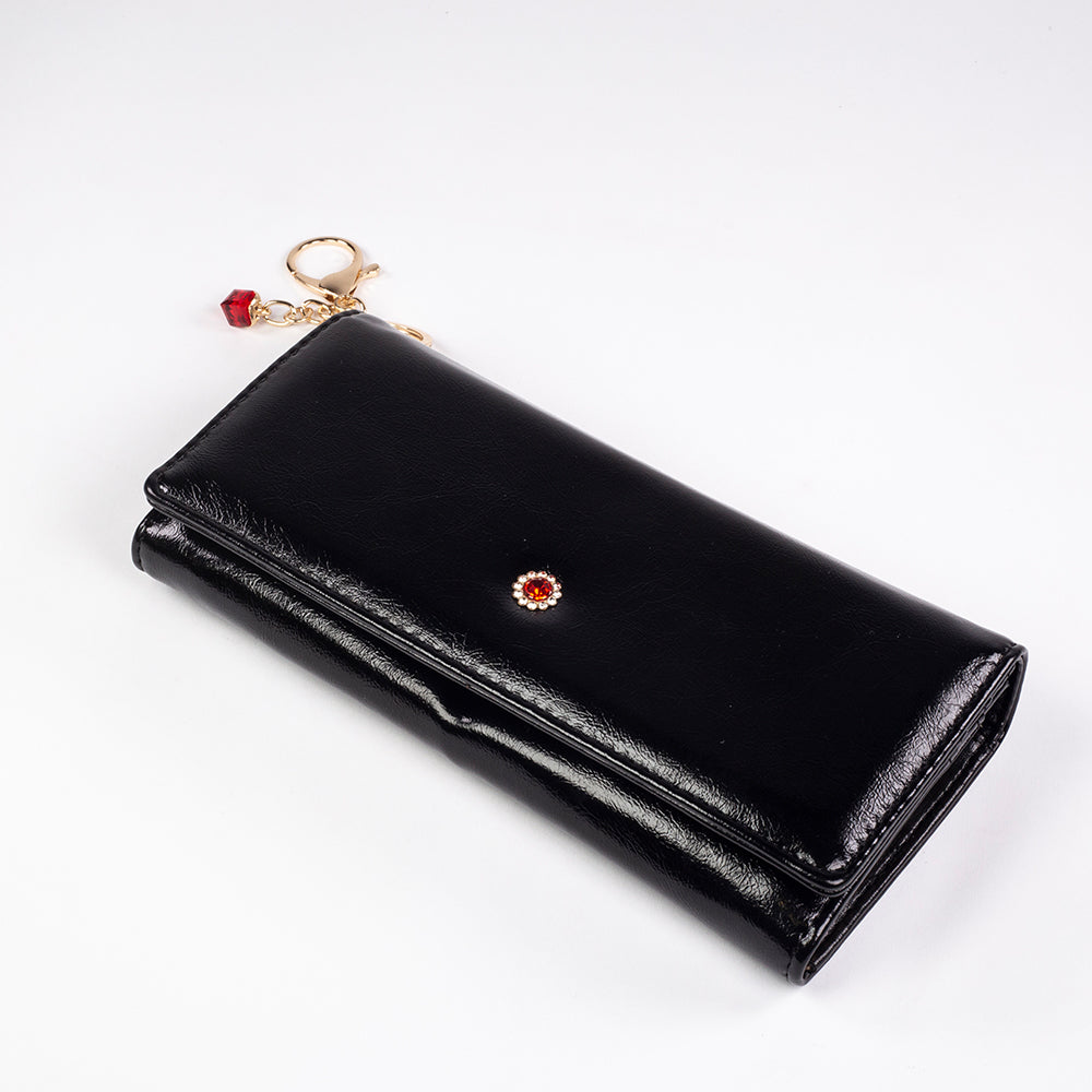 Carteira feminina com chaveiro, cor: vermelho e preto