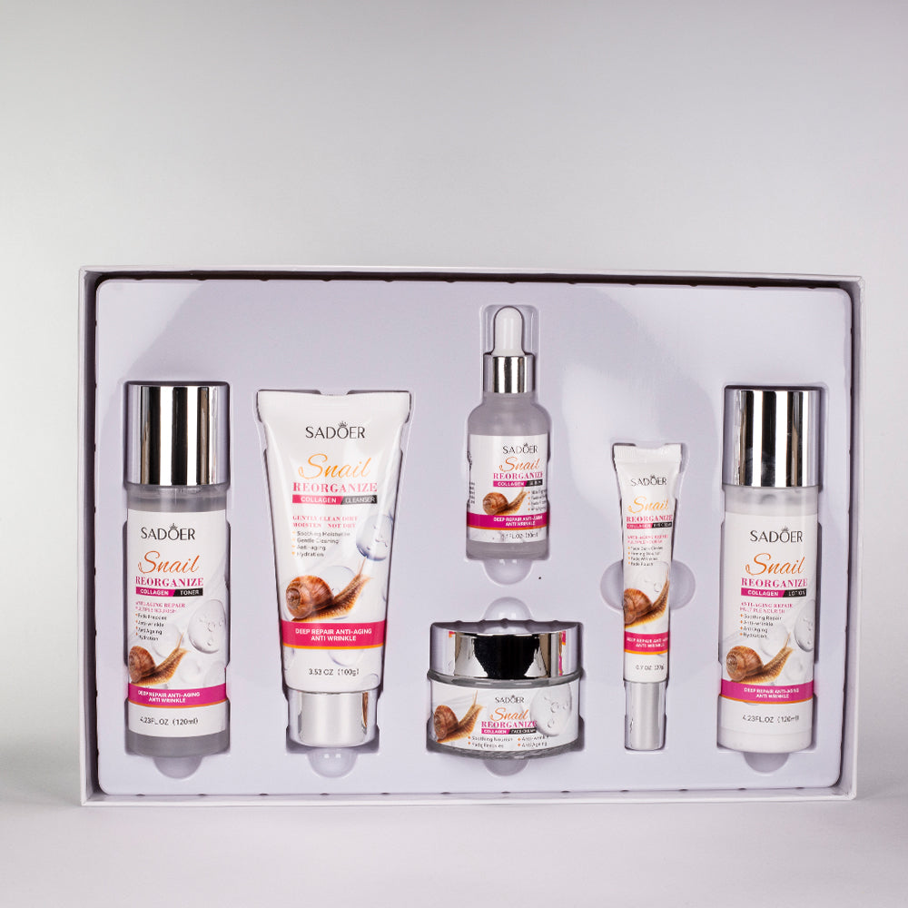Conjunto de 6 peças para cuidados faciais com colagénio e baba de caracol da SADOER