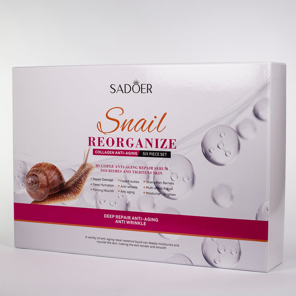 Conjunto de 6 peças para cuidados faciais com colagénio e baba de caracol da SADOER