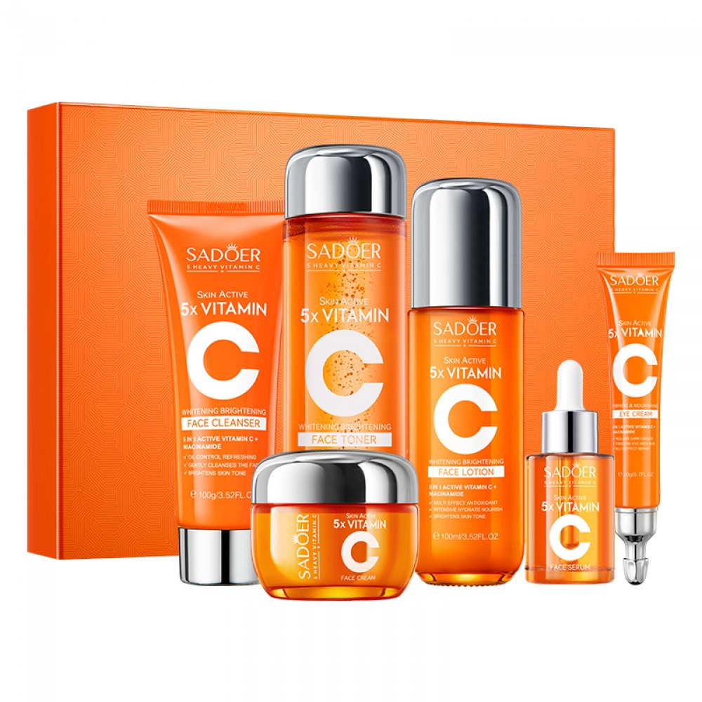 SADOER 5 Heavy Vitamin C Whitening and Brightening Skincare Gift Set 100g + 30ml + 130ml + 100ml + 50g + 20g