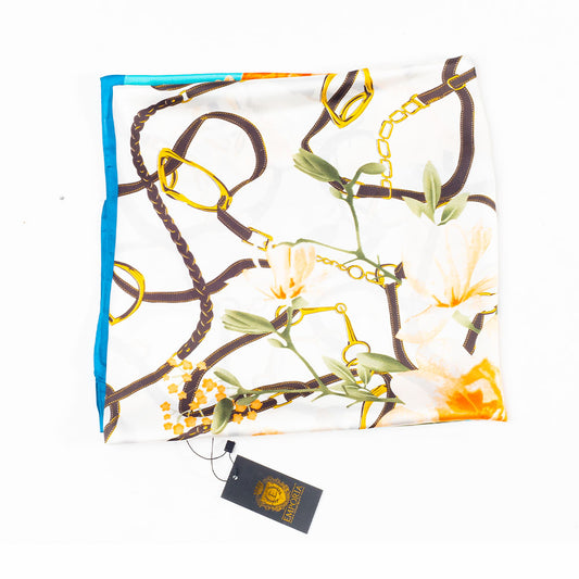 Lenço Abraço Floral, 85 x 180 cm, Azul Claro, 100% Seda Vegana