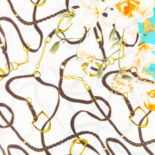 Lenço Abraço Floral, 85 x 180 cm, Azul Claro, 100% Seda Vegana