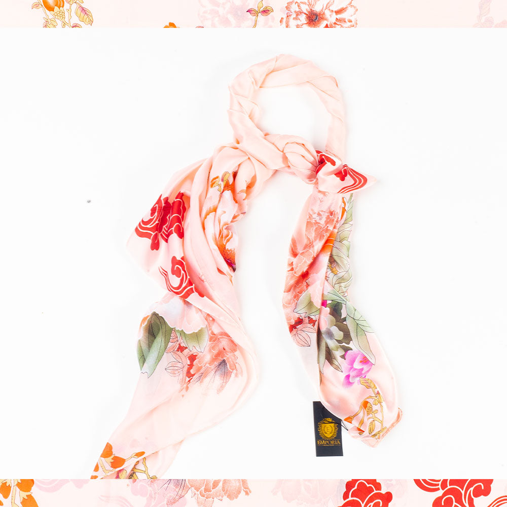 Lenço Legado Haitang, 85 x 180 cm, Rosa, 100% Seda Vegana