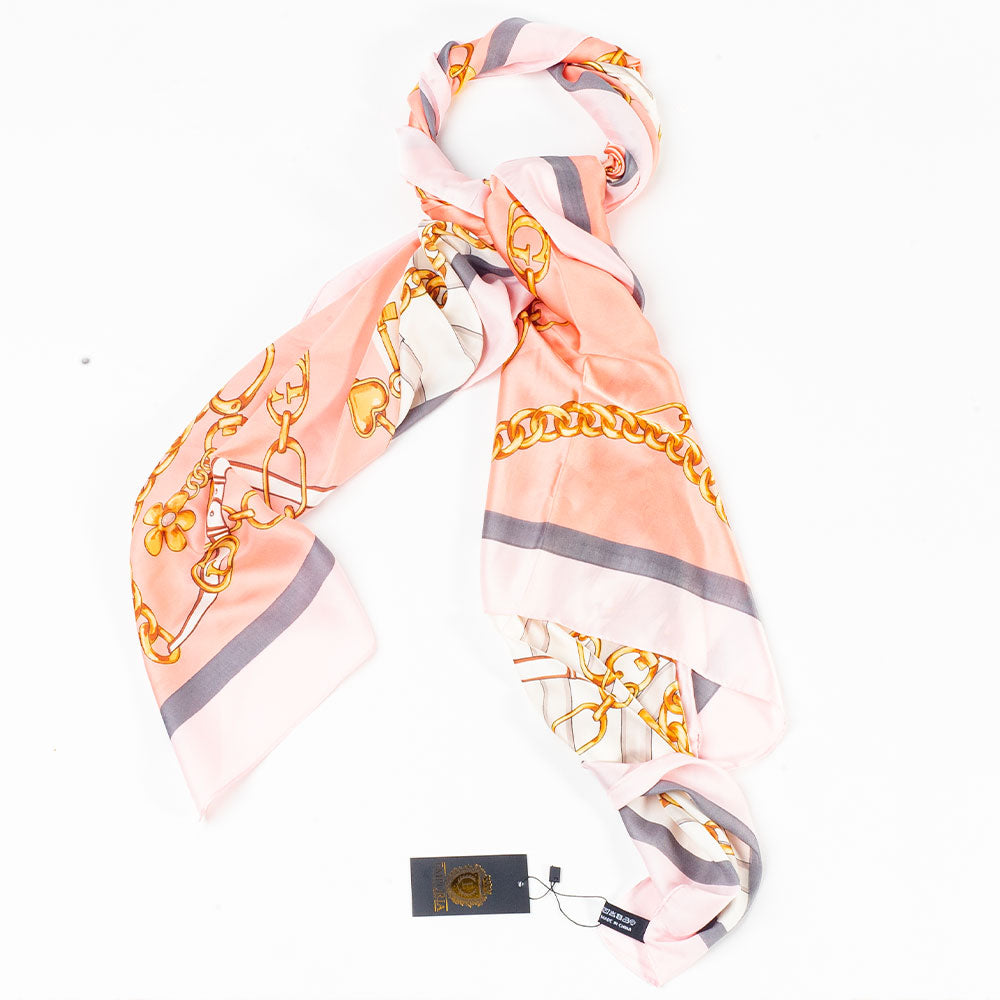 Lenço Correntes Reais, 85 x 180 cm, Rosa, 100% Seda Vegana