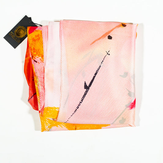 Lenço Lotus Noturno, 85 x 180 cm, Laranja,  100% Seda Vegana