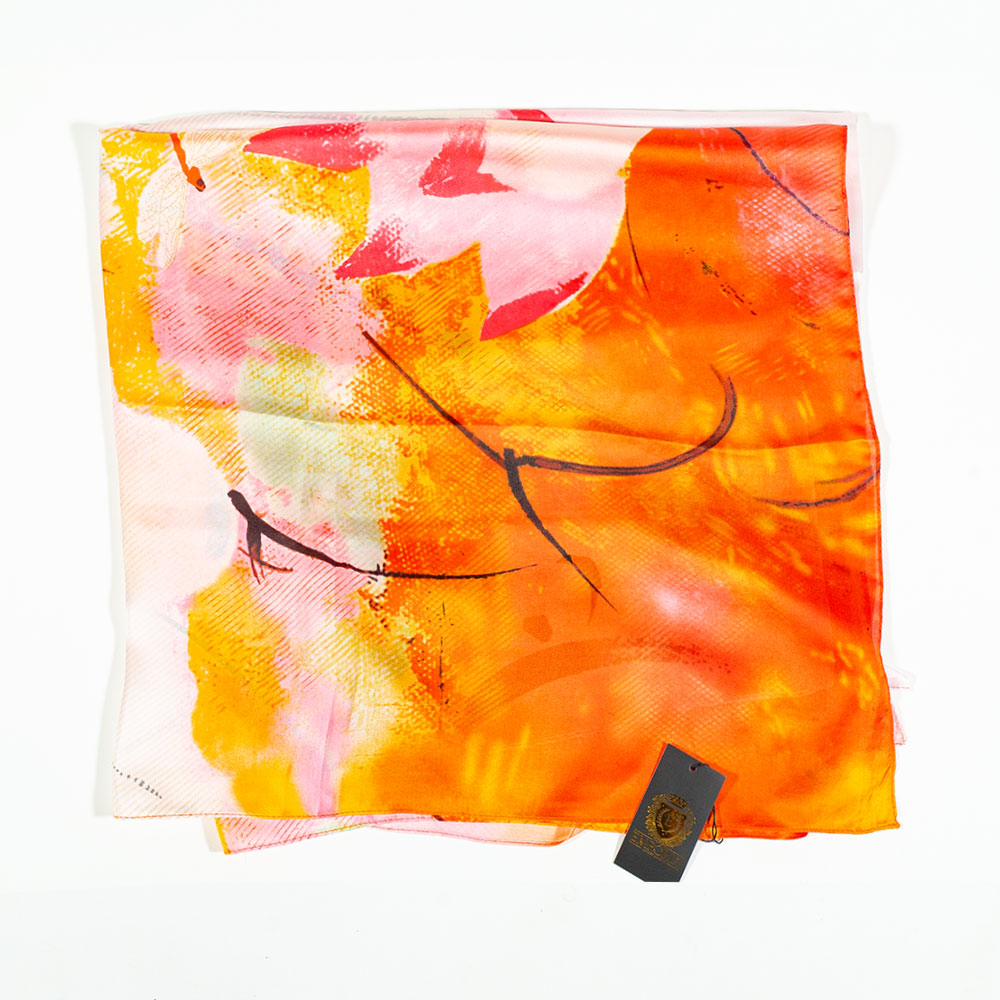 Lenço Lotus Noturno, 85 x 180 cm, Laranja,  100% Seda Vegana 2 