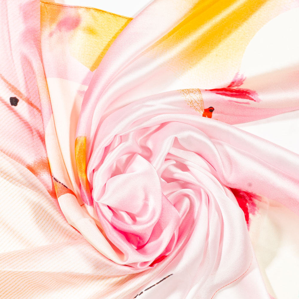 Lenço Lotus Noturno, 85 x 180 cm, Laranja,  100% Seda Vegana 4 
