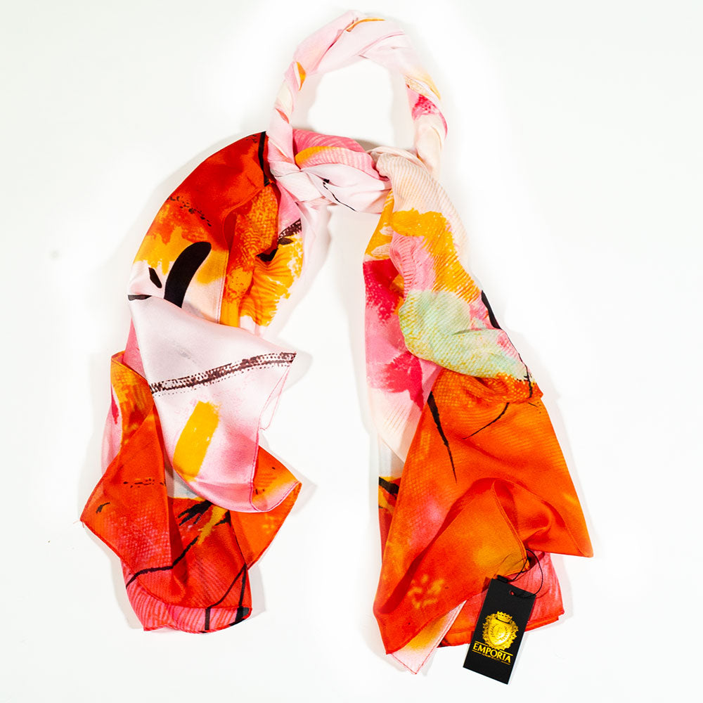 Lenço Lotus Noturno, 85 x 180 cm, Laranja,  100% Seda Vegana 5 