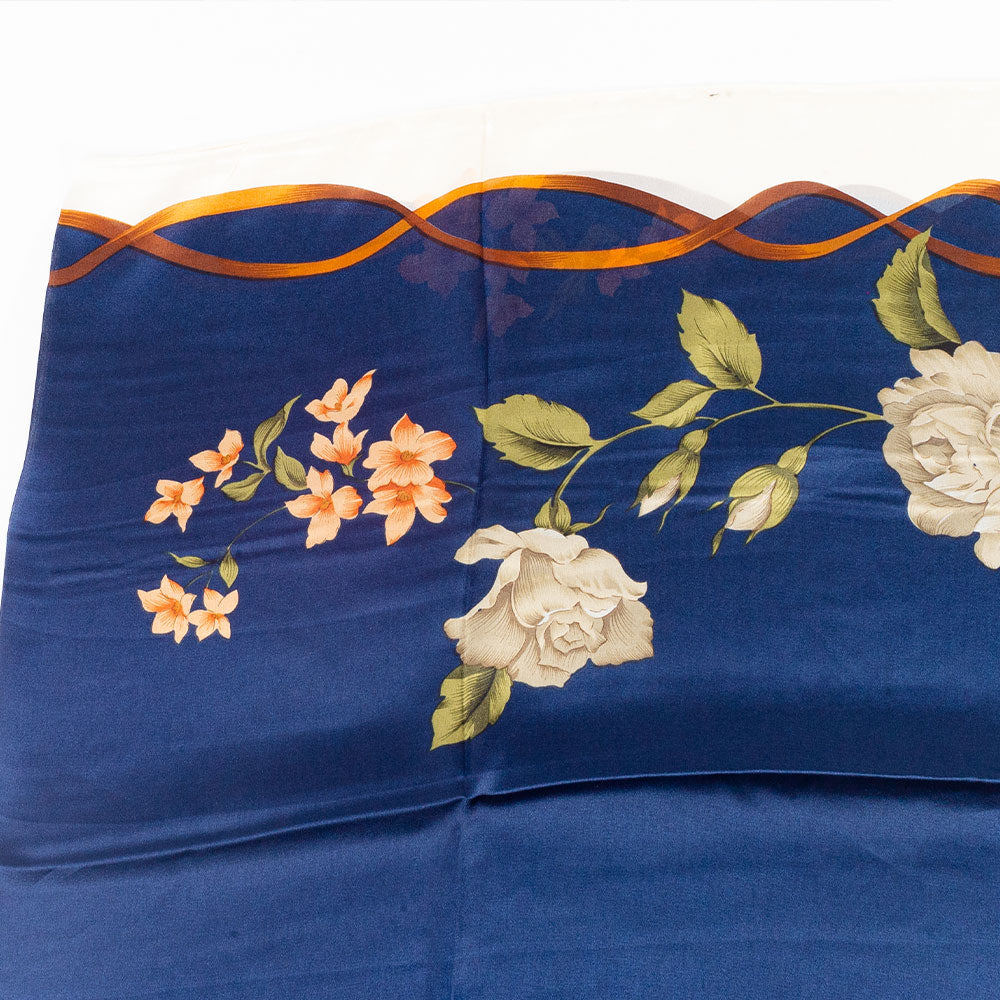 Lenço Telas e Flores, 85 x 180 cm, Azul, 100% Seda Vegana 3 