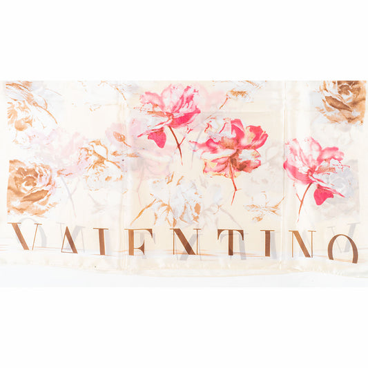 Lenço Flores e Letras, 85 x 180 cm, Branco, 100% Seda Vegana