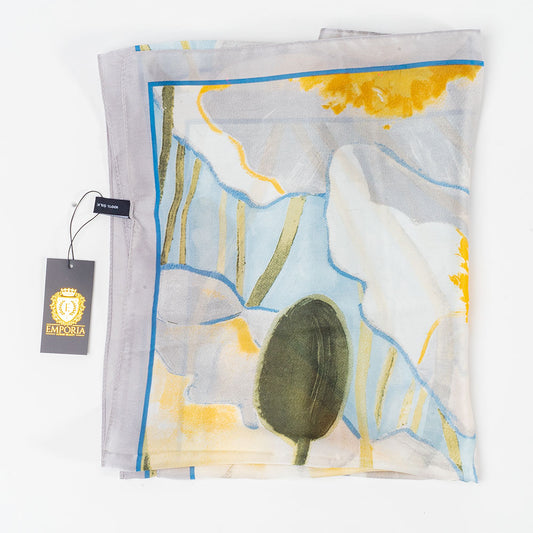 Lenço Jardim Lúcido, 85 x 180 cm, Azul Claro, 100% Seda Vegana