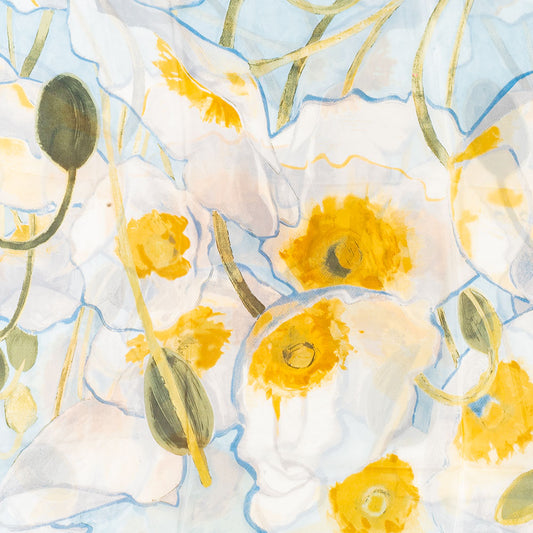 Lenço Jardim Lúcido, 85 x 180 cm, Azul Claro, 100% Seda Vegana