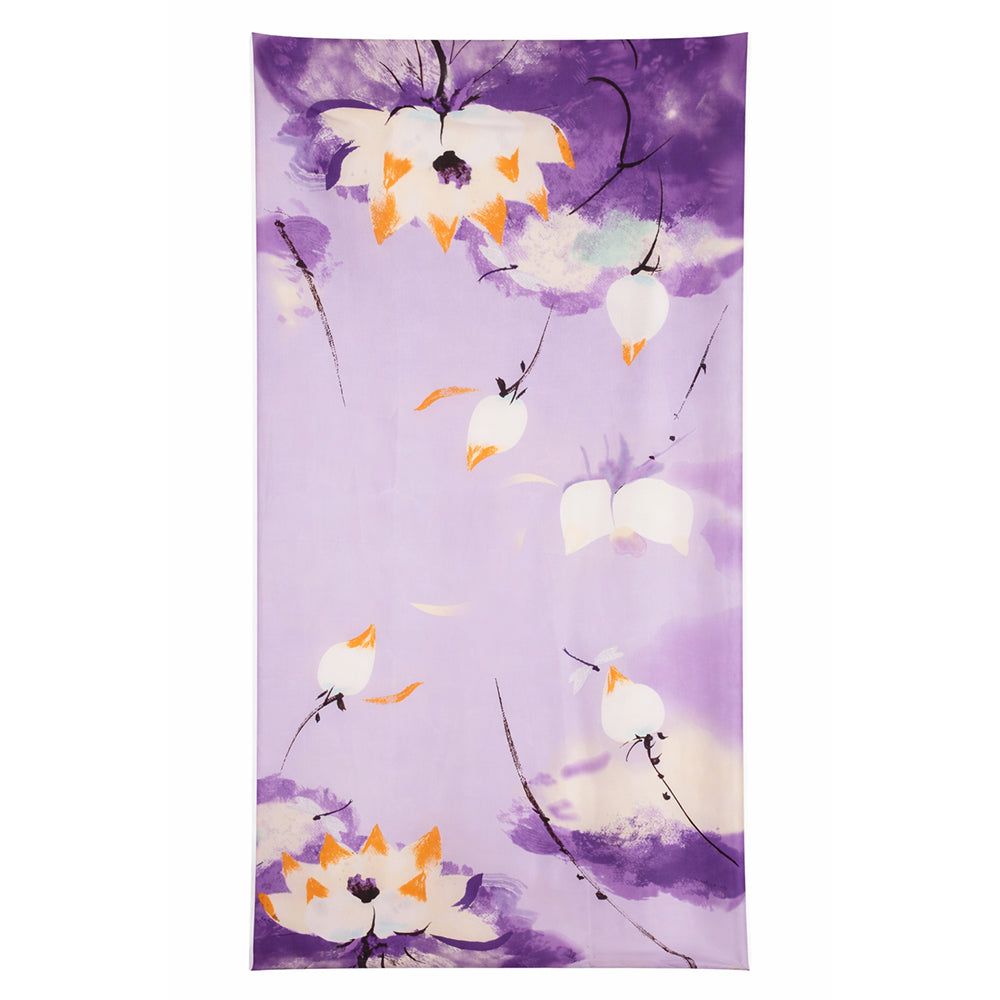 Lenço Lotus Nocturne, roxo, 85 cm x 180 cm, 100% seda vegana