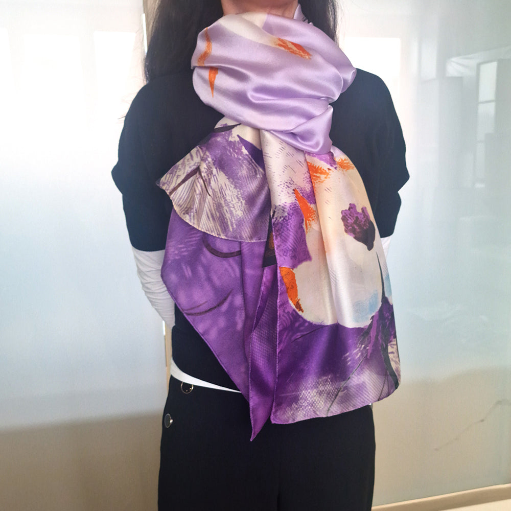 Lenço Lotus Nocturne, roxo, 85 cm x 180 cm, 100% seda vegana 2 