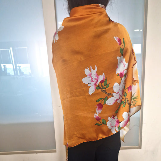 Lenço Eden's Bounty, Laranja, 85 cm x 180 cm, 100% Seda Vegana