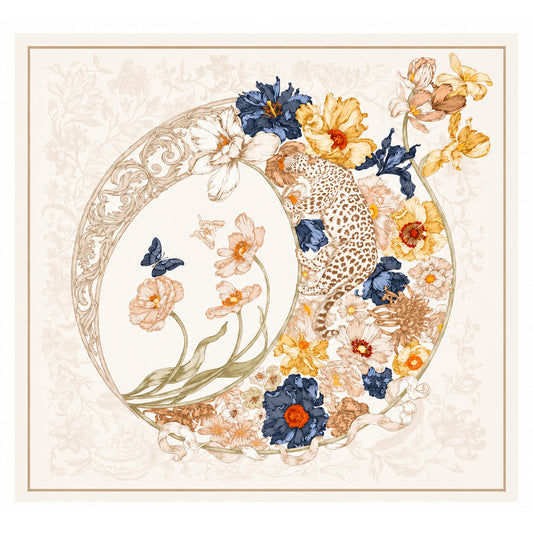 Lenço de seda «Secret Garden», cor marfim, 90 x 90 cm