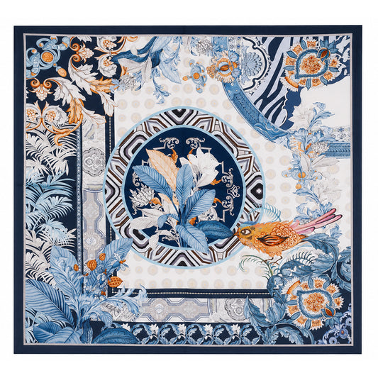 Lenço de seda «Azure Paradise», azul, 90 x 90 cm