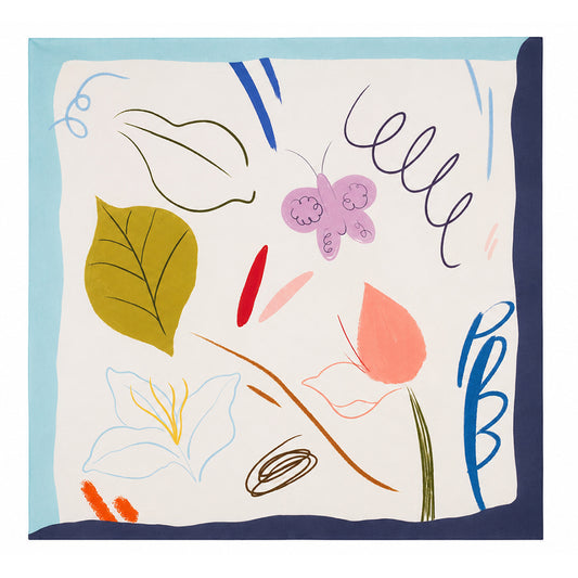 Lenço de seda «Playful Bloom», turquesa, 90 x 90 cm
