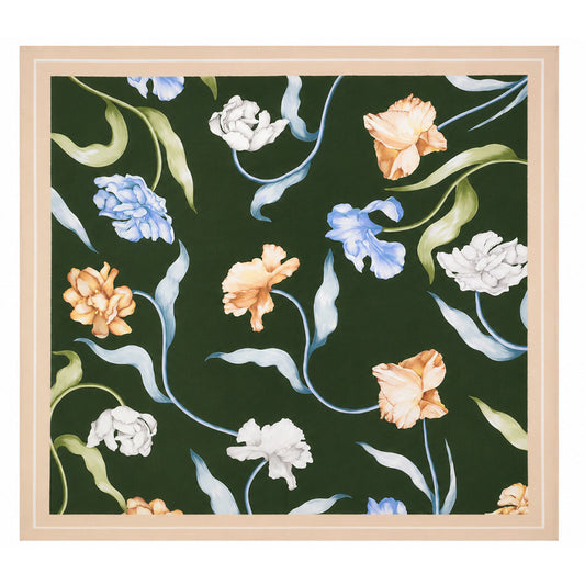 Lenço de seda «Emerald Flowers», verde-esmeralda, 90 x 90 cm