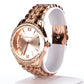 Relógio de senhora em ouro rosa Excellanc com bracelete em metal, fecho desdobrável e cristais