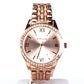 Relógio de senhora em ouro rosa Excellanc com bracelete em metal, fecho desdobrável e cristais