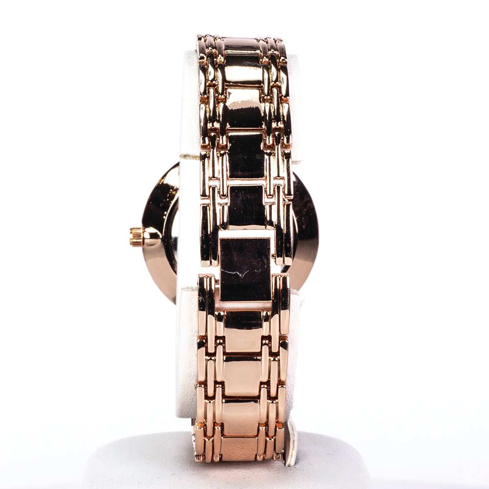 Relógio de senhora em ouro rosa Excellanc com bracelete em metal e mostrador preto