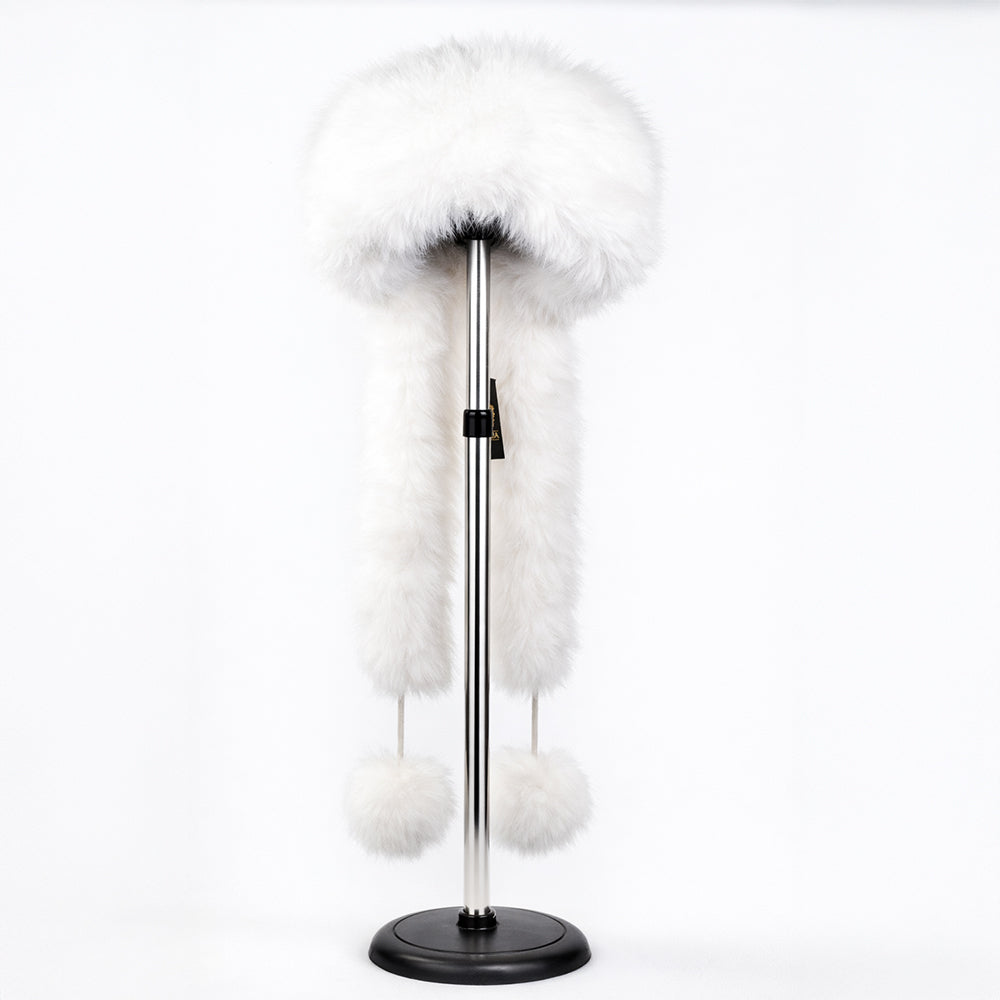 Chapéu de inverno de pele sintética branca com cachecol – tamanho único 4 