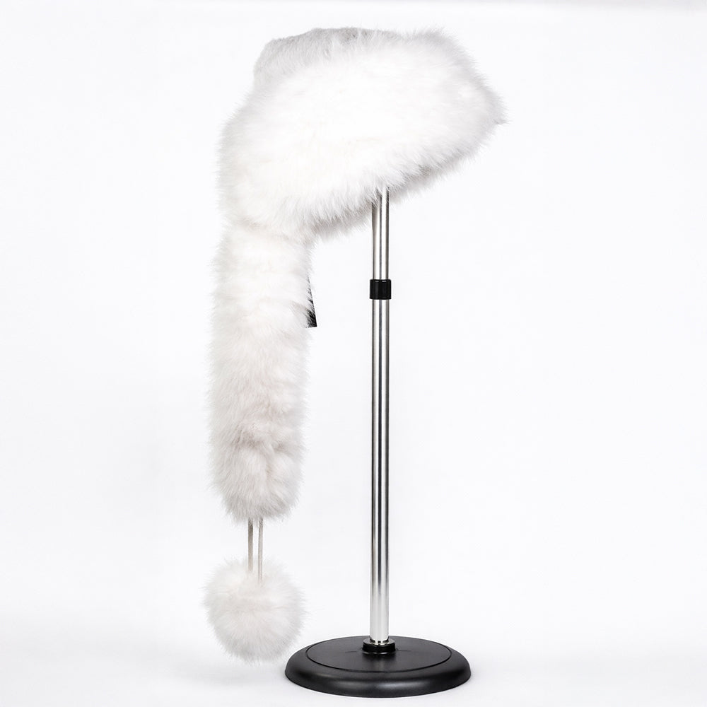 Chapéu de inverno de pele sintética branca com cachecol – tamanho único 2 