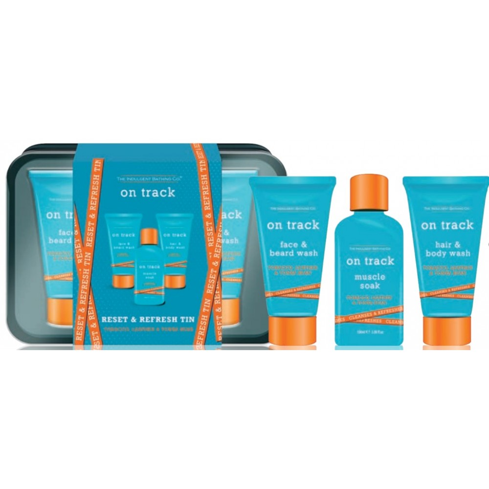 On Track Reset & Refresh – Conjunto de presente para banho e cuidados corporais para homem com fragrância de Tabaco, Couro e Fava Tonka