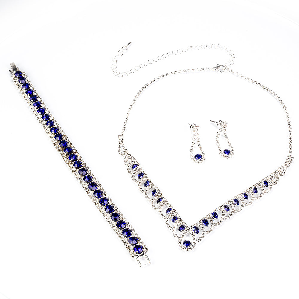 Conjunto de Liga de Ouro com Cristal Emporia® Azul ( Colar+Brincos+Pulseira ) 2 