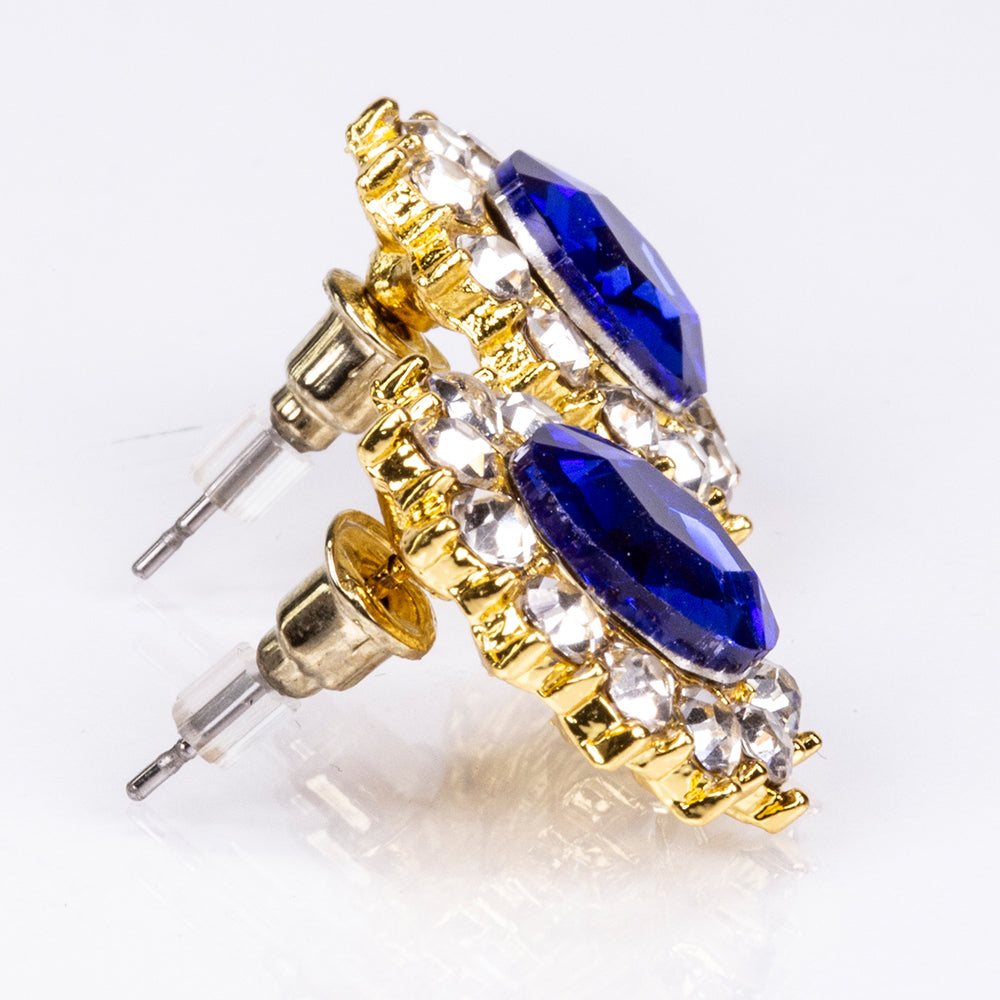 Conjunto de Liga de Ouro com Cristal Emporia® Azul e Cristal Emporia® Branco ( Colar+Brincos ) 2 