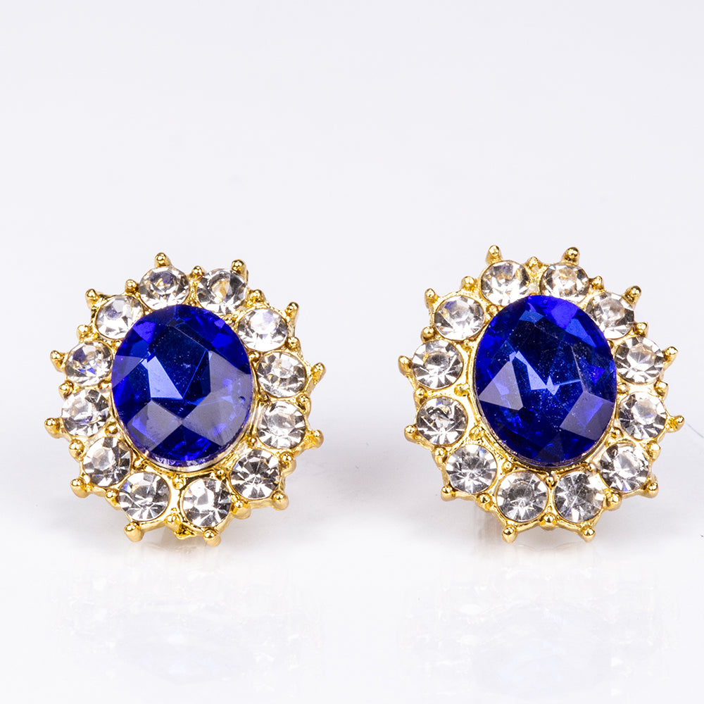 Conjunto de Liga de Ouro com Cristal Emporia® Azul e Cristal Emporia® Branco ( Colar+Brincos )