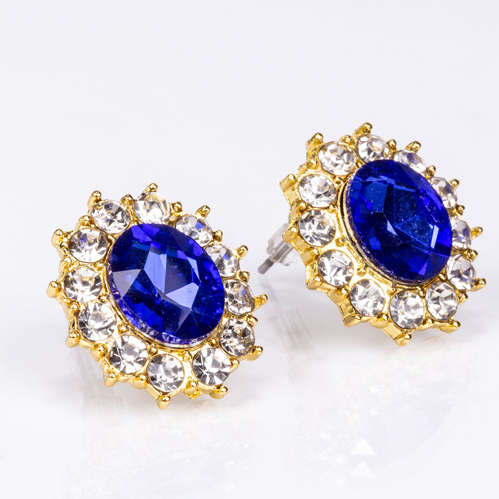 Conjunto de Liga de Ouro com Cristal Emporia® Azul e Cristal Emporia® Branco ( Colar+Brincos ) 4 