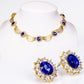 Conjunto de Liga de Ouro com Cristal Emporia® Azul e Cristal Emporia® Branco ( Colar+Brincos )