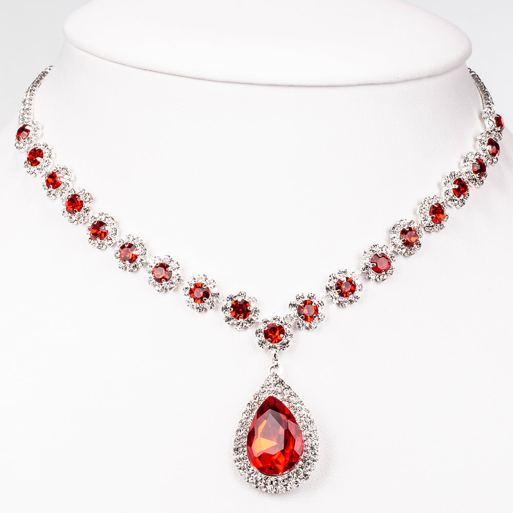 Mala de Liga de Ouro com Cristal Emporia® Vermelho e Cristal Emporia® Branco ( Colar+Brincos+Pulseira+Anel )
