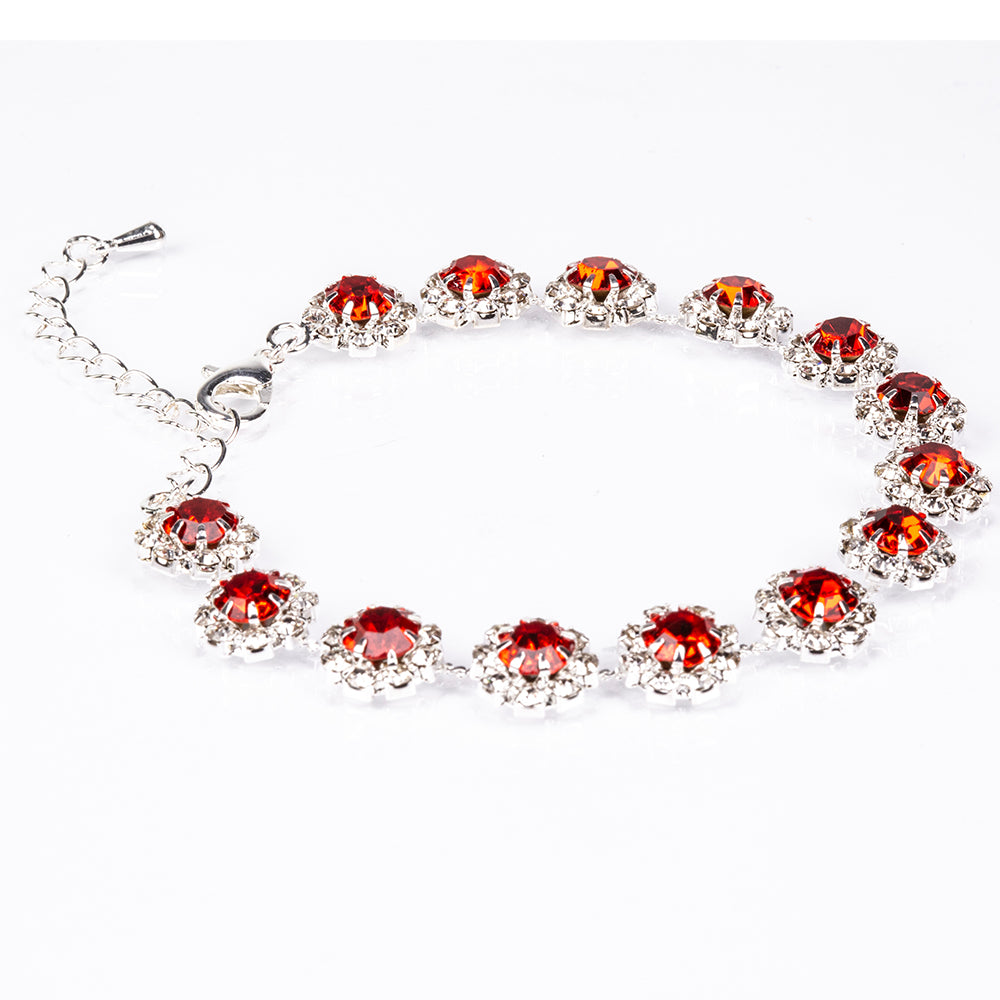 Mala de Liga de Ouro com Cristal Emporia® Vermelho e Cristal Emporia® Branco ( Colar+Brincos+Pulseira+Anel ) 5 