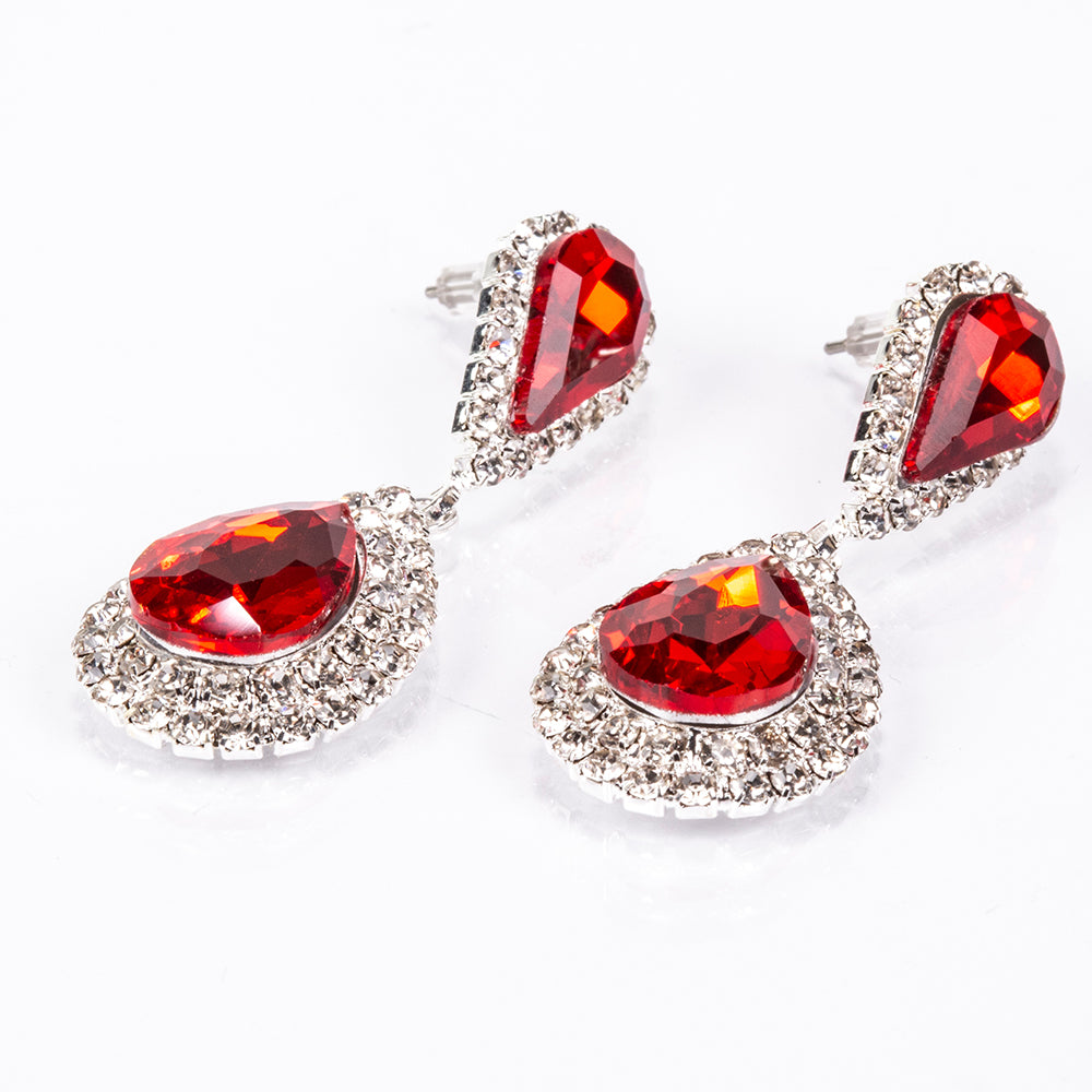 Mala de Liga de Ouro com Cristal Emporia® Vermelho e Cristal Emporia® Branco ( Colar+Brincos+Pulseira+Anel )