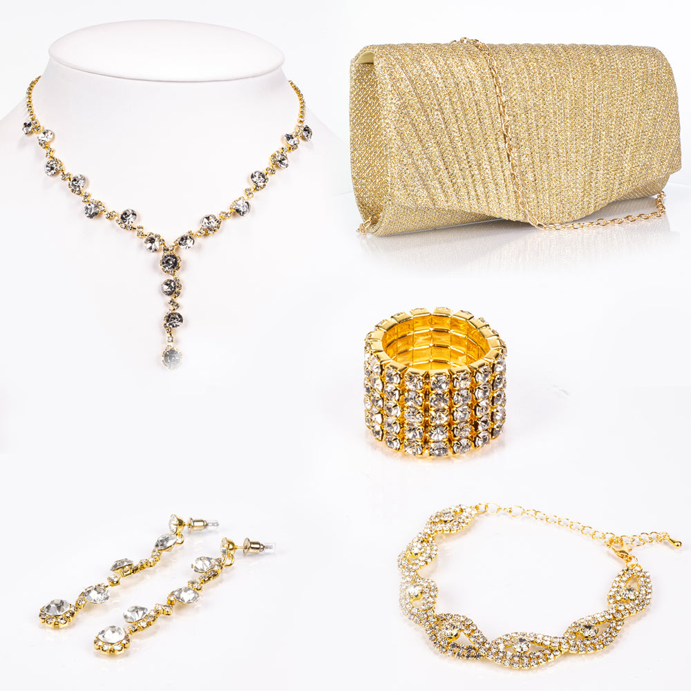 Mala de Liga de Ouro com Cristal Emporia® Branco ( Colar+Brincos+Pulseira+Anel ) 1 