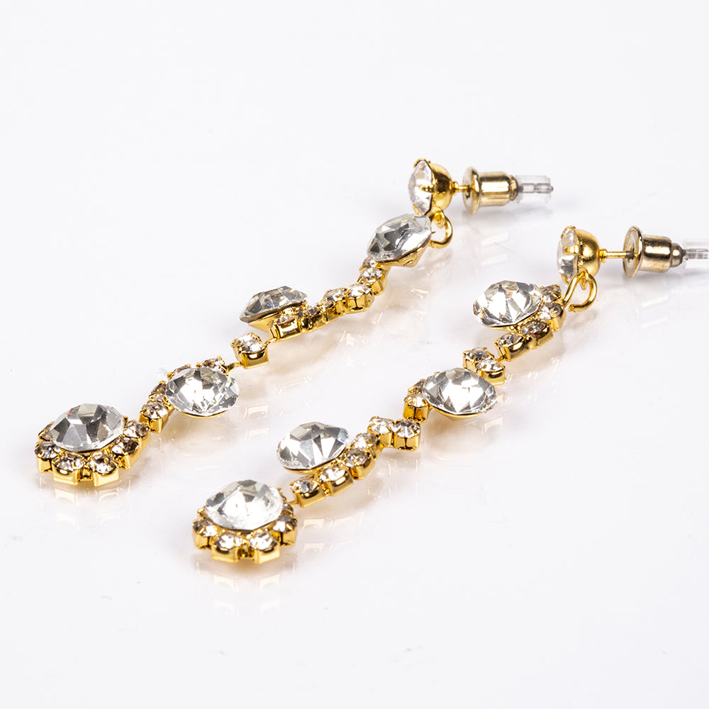 Mala de Liga de Ouro com Cristal Emporia® Branco ( Colar+Brincos+Pulseira+Anel ) 2 